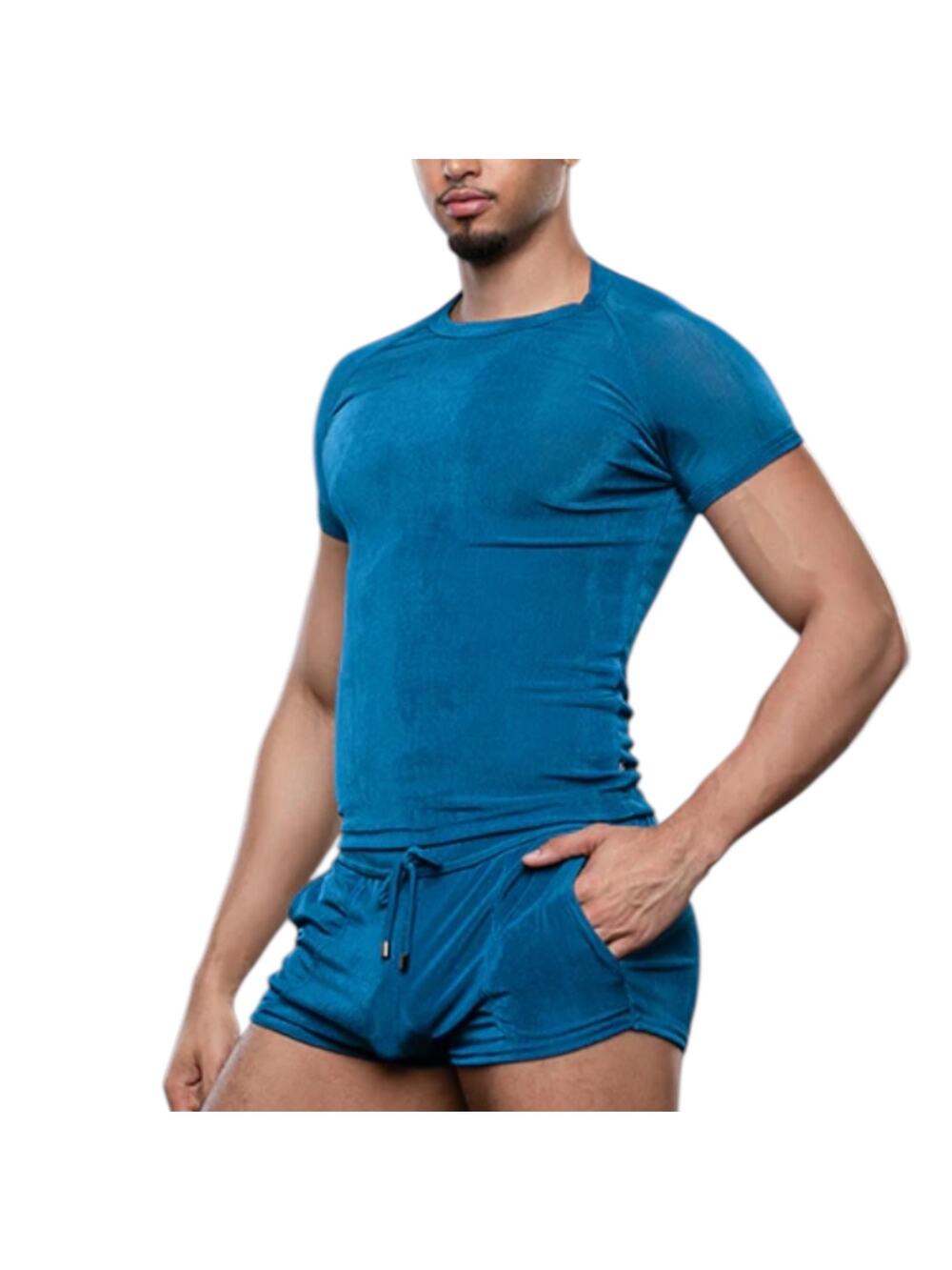 Andrew Christian Sensual Rib Ragland Tee Large Teal